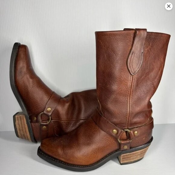 Vintage Leather Harness USA Made Square Toe Rugged Moto - Picture 4 of 12